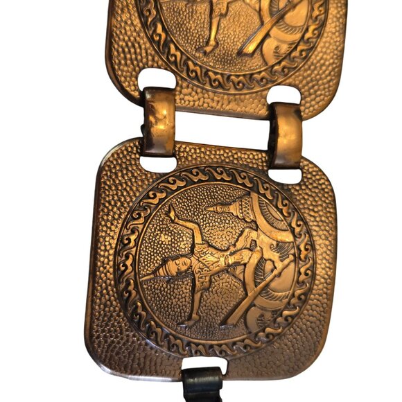 Vintage Genuine Copper Panel Bracelet With Engraved Design 8 Inches Linked Panel - Picture 3 of 7